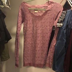 Free people purple/pink lace long sleeve shirt